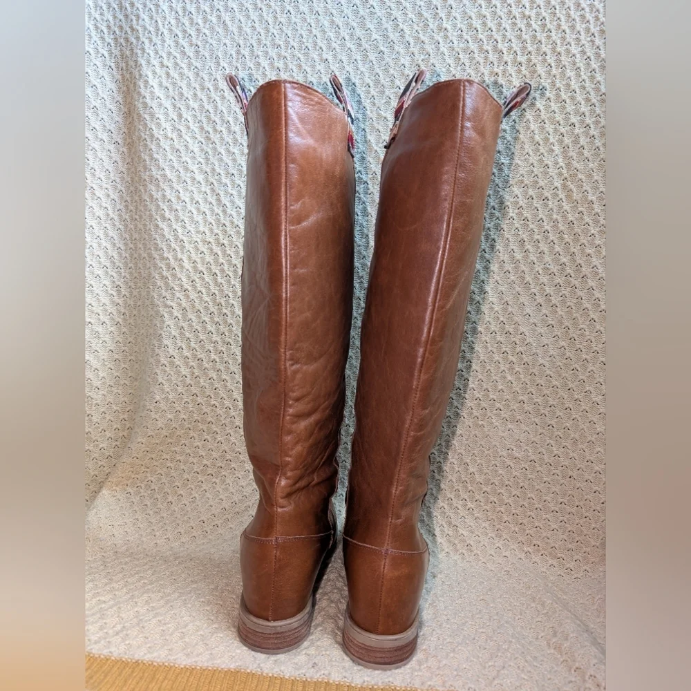 Anthropologie Cognac Leather Tall Pull On Riding Boots Womens Size 9